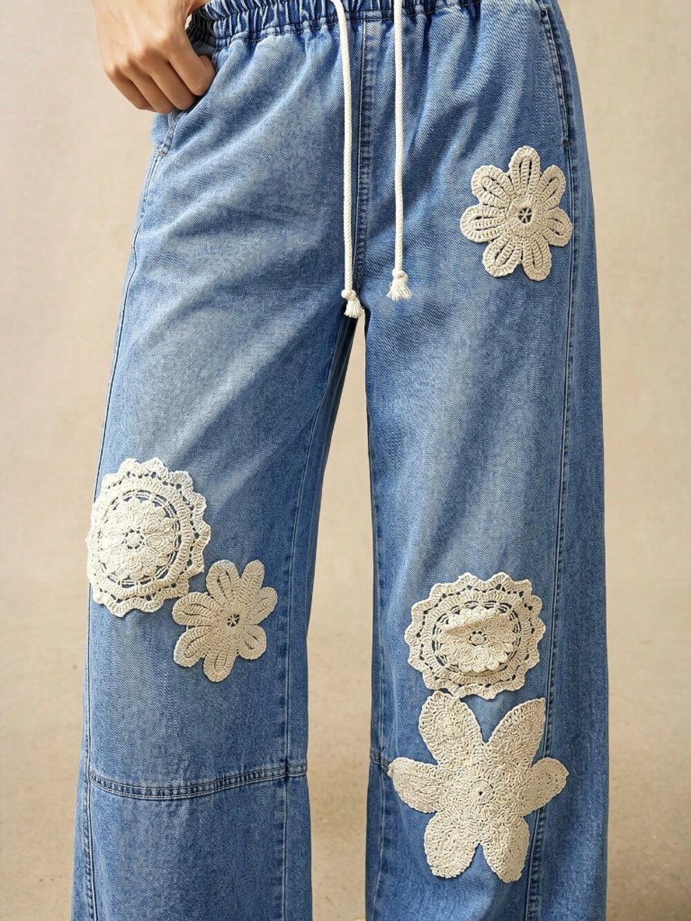 Baby Blue Casual Boho Women's Denim Pants - Picture 3 of 7